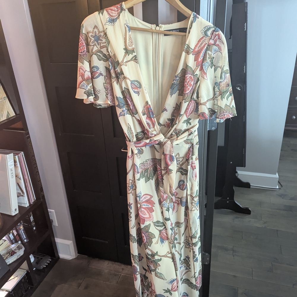 Lauren Ralph Lauren Pink and Green Wrap Maxi Dress